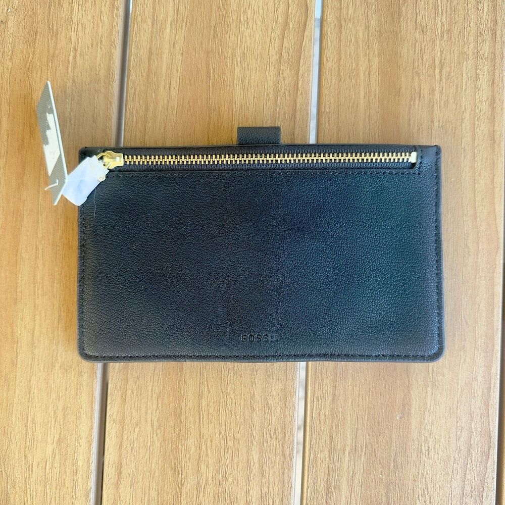 Fossil SL7556 Wallet Vale Leather Tab Wallet Black Organizer Clutch New - Picture 2 of 10